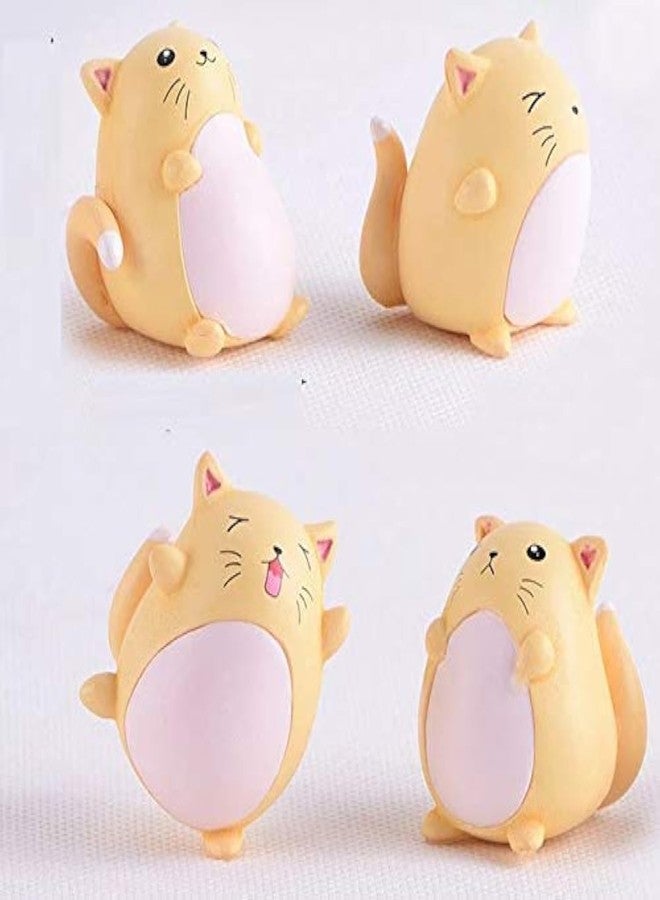 BHOOLU&GOOLU Resin Cute Mischievous Cat Figurines Miniature for Ornamental Decor- Yellow, Small (4pcs/Set) - Image 1